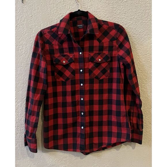 UNTUCKit For Her Shirt Womens Size 10 Buffalo Plaid Red Black Pearl Snap Buttons - Picture 2 of 7